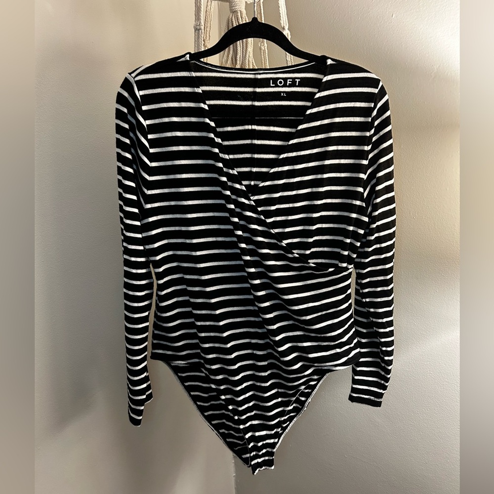 Loft Black and White Stripe Bodysuit